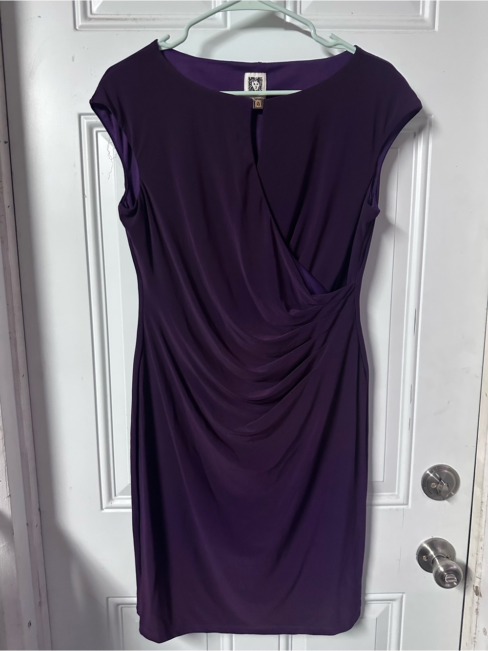 Anne Klein Purple Draped Cap-Sleeve Midi Dress